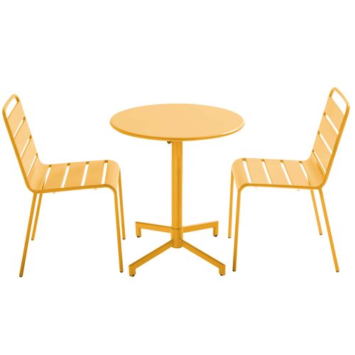 Ensemble Table De Jardin Et 2 Chaises En Métal Jaune Palavas