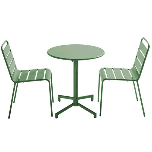 Ensemble Table De Jardin Et 2 Chaises En Métal Vert Cactus Palavas