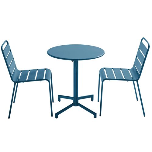 Ensemble Table De Jardin Et 2 Chaises En Métal Bleu Pacific Palavas