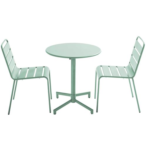 Ensemble Table De Jardin Et 2 Chaises En Métal Vert Sauge Palavas