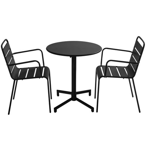 Ensemble Table De Jardin Et 2 Fauteuils En Métal Noir Palavas