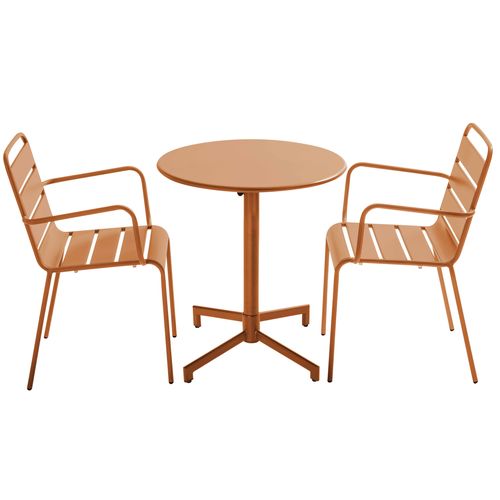 Ensemble Table De Jardin Et 2 Fauteuils En Métal Caramel Palavas