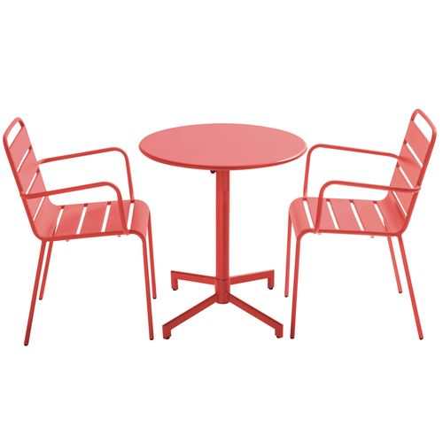 Ensemble Table De Jardin Et 2 Fauteuils En Métal Rouge Palavas