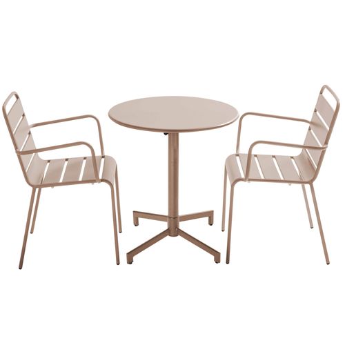 Ensemble Table De Jardin Et 2 Fauteuils En Métal Taupe Palavas