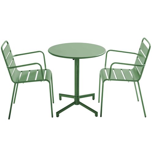 Ensemble Table De Jardin Et 2 Fauteuils En Métal Vert Cactus Palavas