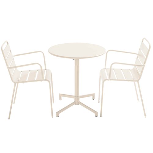 Ensemble Table De Jardin Et 2 Fauteuils En Métal Ivoire Palavas