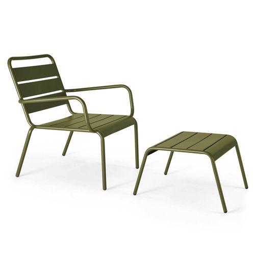 Fauteuil Relax Et Repose Pied En Métal Vert Kaki Palavas