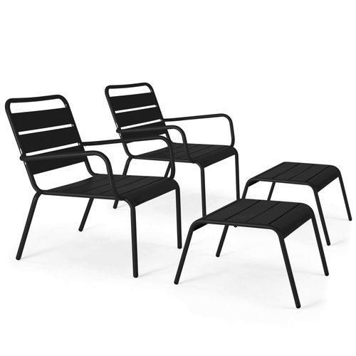 Lot De 2 Fauteuils Relax Avec Repose-pieds En Métal Noir Palavas