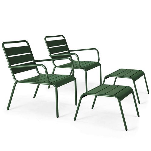 Lot De 2 Fauteuils Relax Avec Repose-pieds En Métal Vert Forêt Palavas