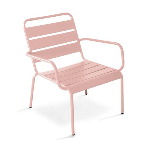 Lot De 2 Fauteuils Relax Avec Repose-pieds En Métal Rose Poudré Palavas