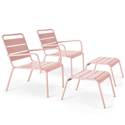 Lot De 2 Fauteuils Relax Avec Repose-pieds En Métal Rose Poudré Palavas