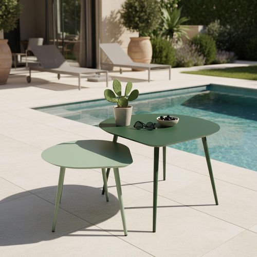 Lot De 2 Tables Basses De Jardin En Métal Vert Forêt Et Vert Sauge
