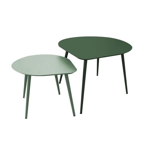 Lot De 2 Tables Basses De Jardin En Métal Vert Forêt Et Vert Sauge