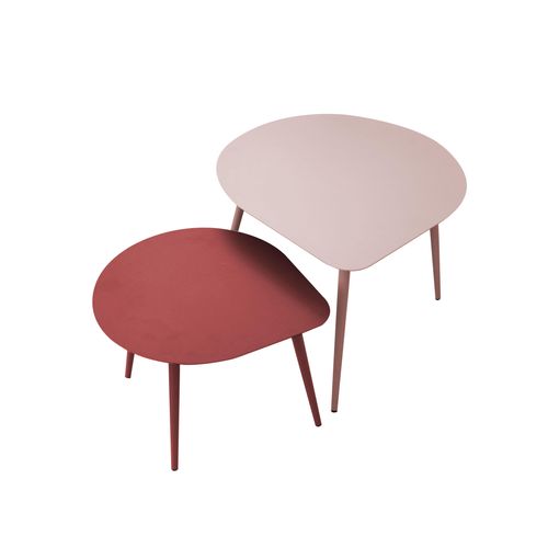 Lot De 2 Tables Basses De Jardin En Métal Rose Poudré Et Pourpre