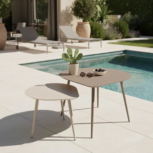 Lot De 2 Tables Basses De Jardin En Métal Ivoire Et Taupe Oliveri