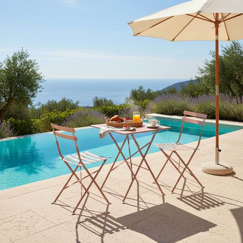 Table De Jardin Pliante Bistrot En Acier 60 Cm Rose Poudré Rome