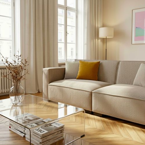 Canapé Droit En Velours Côtelé 3 Places Taupe L 230 Cm