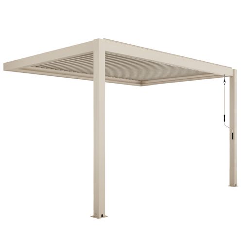 Pergola Bioclimatique Adossée 3x4m En Aluminium Bois Crème Oia