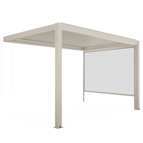 Pergola Bioclimatique Adossée 3x4m Et 1 Store Bois Crème Oia