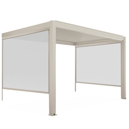 Pergola Bioclimatique Adossée 3x4m Et 2 Stores Bois Crème Oia