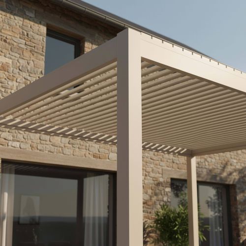 Pergola Bioclimatique Autoportée Motorisée Et Éclairée 3x4 M Crème