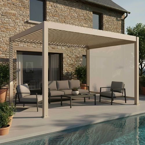 Pergola Bioclimatique Autoportée Motorisée Éclairée 3 X 4m Et 1 Store