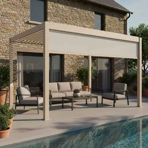 Pergola Bioclimatique Autoportée Motorisée Éclairée 3 X 4m Et 1 Store