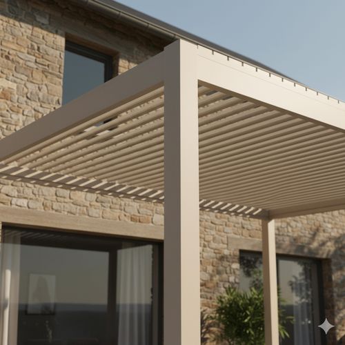Pergola Bioclimatique Autoportée Motorisée Éclairée 3 X 4m Et 3 Stores
