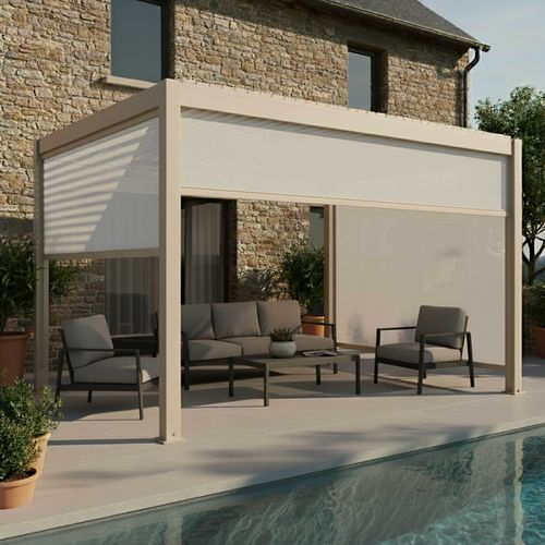 Pergola Bioclimatique Autoportée Motorisée Éclairée 3 X 4m Et 3 Stores
