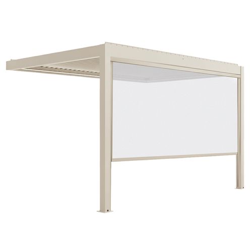 Pergola Bioclimatique Adossée Motorisée 3x4 M Et 1 Store Crème Thebes