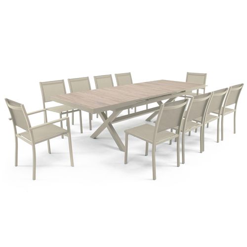 Table Extensible Aluminium Et Céramique Avec 10 Chaises Beige Tivoli