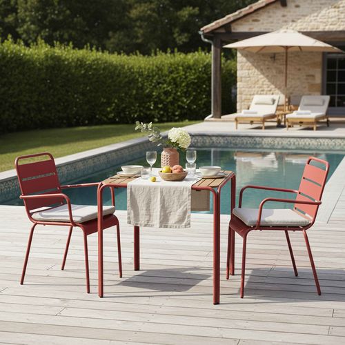 Table De Jardin Bistrot Métal Et Polywood 70 Cm Et 2 Fauteuils Argile