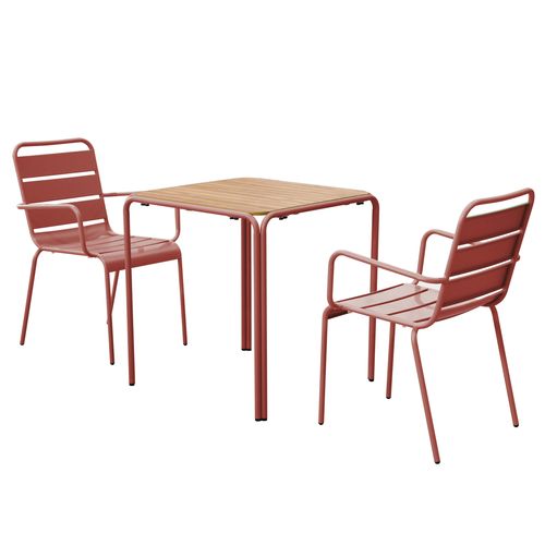Table De Jardin Bistrot Métal Et Polywood 70 Cm Et 2 Fauteuils Argile