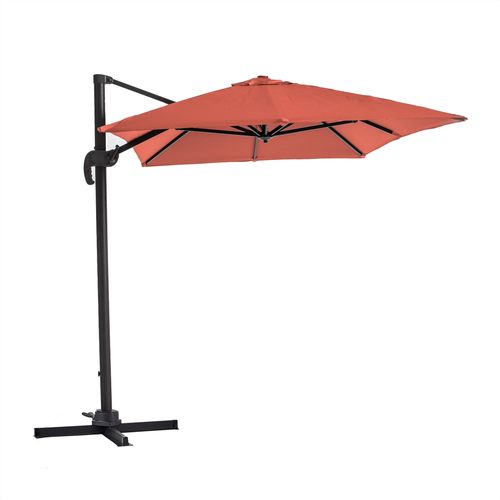 Parasol Déporté Inclinable Rotatif 2x3m Et 4 Dalles Lestées Terracotta
