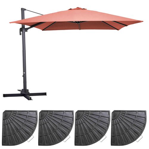 Parasol Déporté 3x3m Rotatif Et 4 Dalles Lestées Terracotta Malaga