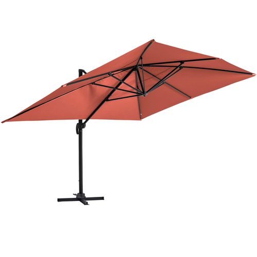 Parasol Déporté 3x4m Inclinable Rotatif + 4 Dalles Lestées Terracotta