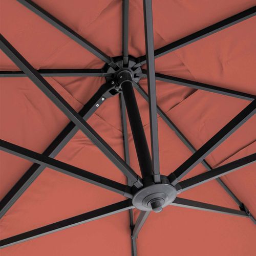 Parasol Déporté 3x4m Inclinable Rotatif + 4 Dalles Lestées Terracotta