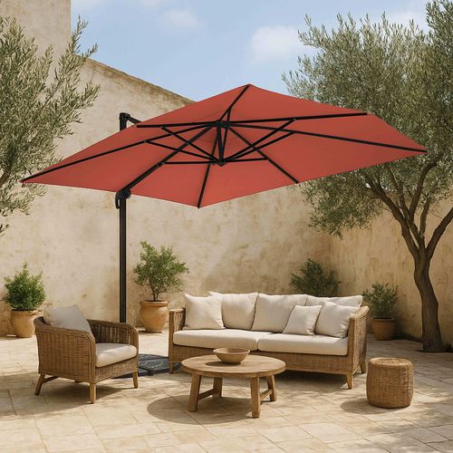 Parasol Déporté 4x3 M 360° Inclinable + 4 Dalles à Lester Terracotta
