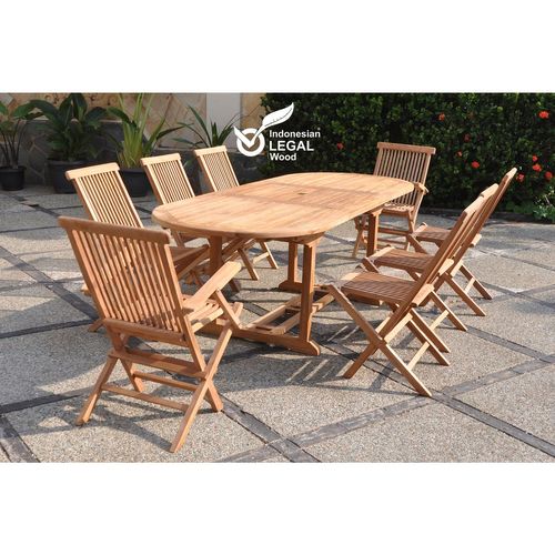 Kajang - Salon De Jardin Extensible Avec Table Ovale 8 Places En Teck