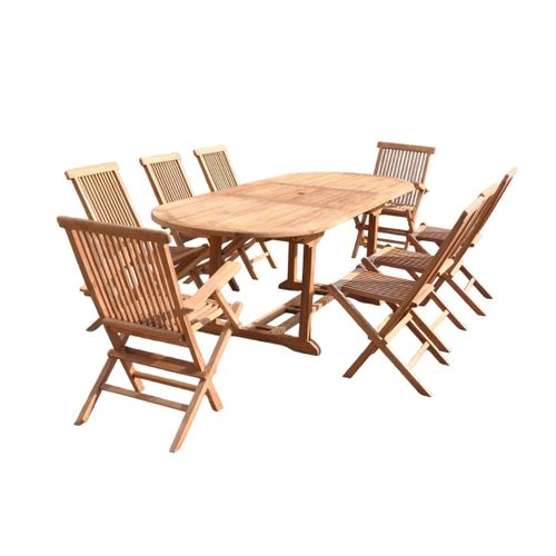 Kajang - Salon De Jardin Extensible Avec Table Ovale 8 Places En Teck