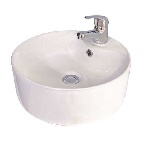 Vasque Ronde Bord Droit à Poser Pat - Blanc - 40cm - Céramique - Avec Trop Plein