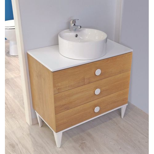 Vasque Ronde Bord Droit à Poser Pat - Blanc - 40cm - Céramique - Avec Trop Plein