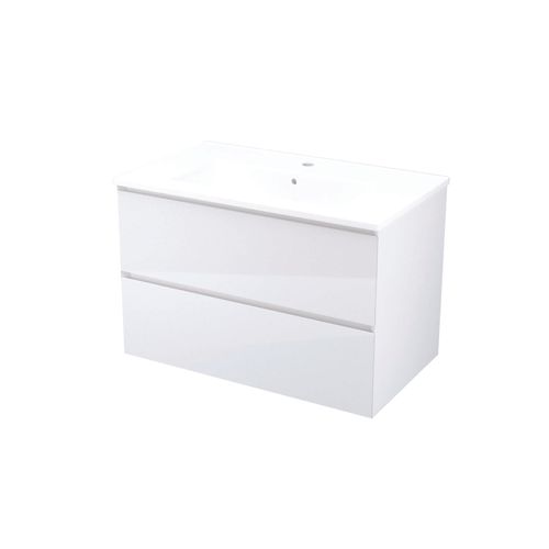 Meuble De Salle De Bain à Suspendre Max - L80cm - Blanc - Brillant - Livré Monté