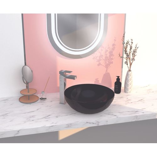 Vasque Ronde à Poser Vitoria - Céramique Noire - 42cm - Sans Trop Plein