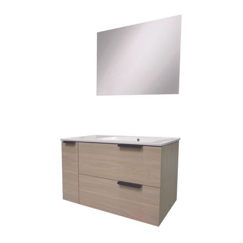 Meuble De Salle De Bain à Suspendre Robin - L90cm - Chêne Clair - Mélaminé