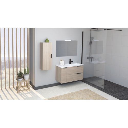 Meuble De Salle De Bain à Suspendre Robin - L90cm - Chêne Clair - Mélaminé