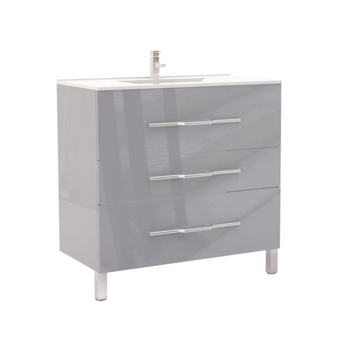 Meuble De Salle De Bain à Poser Alan - L90cm - Gris - Laqué Brillant