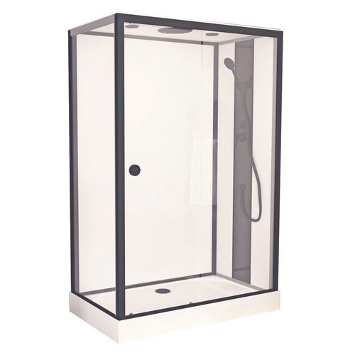 Cabine De Douche Gonea - 140 X 80 Cm - Accès De Face - Profilés Aluminium - Noir Mat