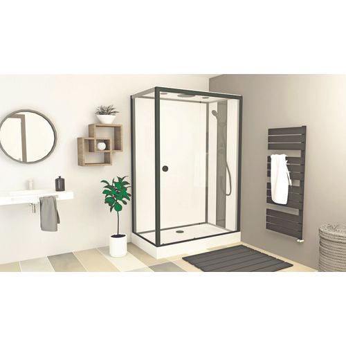 Cabine De Douche Gonea - 140 X 80 Cm - Accès De Face - Profilés Aluminium - Noir Mat