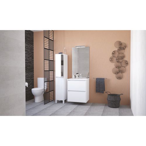 Meuble De Salle De Bain Belis - à Suspendre - Miroir Affleurant - 60cm - Blanc